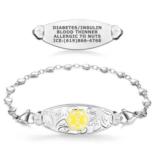 Divoti Custom Engraved Filigree Medical Alert ID Women Bracelets, w/ Heart Link - Foto 18 di 20