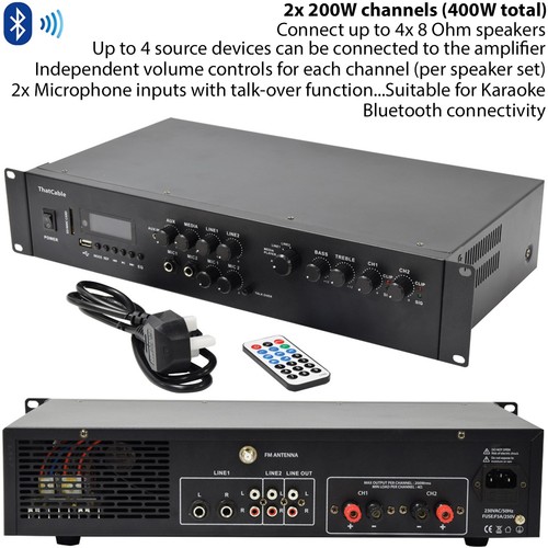400W Stereo Bluetooth Amplifier 2 Channel Mixer HiFi Amp Wireless Loudspeaker - Picture 2 of 2