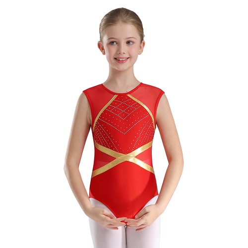 UK Girls Sparkle Leotards Sleeveless Gymnastics Dance Unitard Tumbling Shorts - Picture 8 of 76