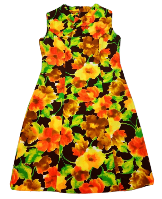 Vintage Hawaiian Togs Dress Beach Floral Orange Brown Women's 14 Shift Midi Zip Vintage Hawaiian Togs Dress Beach Floral Orange Brown Women's 14 Shift Midi Zip