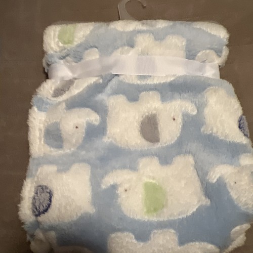 Cutie Pie Blue Baby Blanket White Elephants Green Blue Ears New - Picture 5 of 6