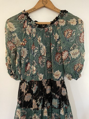 Pat Farrell Fiona VINTAGE LONDON 1970s Boho Floral Dress XS Off Shoulder - Picture 3 of 7