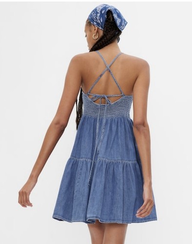 Mini vestido de mezclilla ahumado GAP talla L alto - Imagen 6 de 8