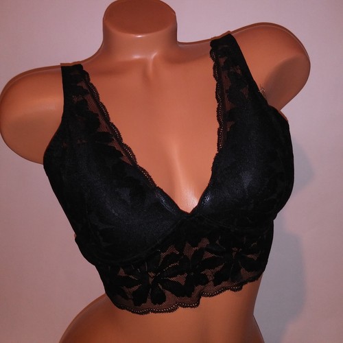 Sujetador Bralette Victoria Secret ROSA Negro Encaje Ligeramente Forrado Línea Larga Inalámbrico - Imagen 7 de 11