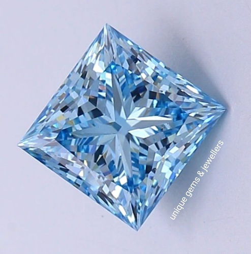 2 Ct Blue color Diamond Loose Princess Cut VVS1 Grade Gemstone +1 gift for - Picture 2 of 7