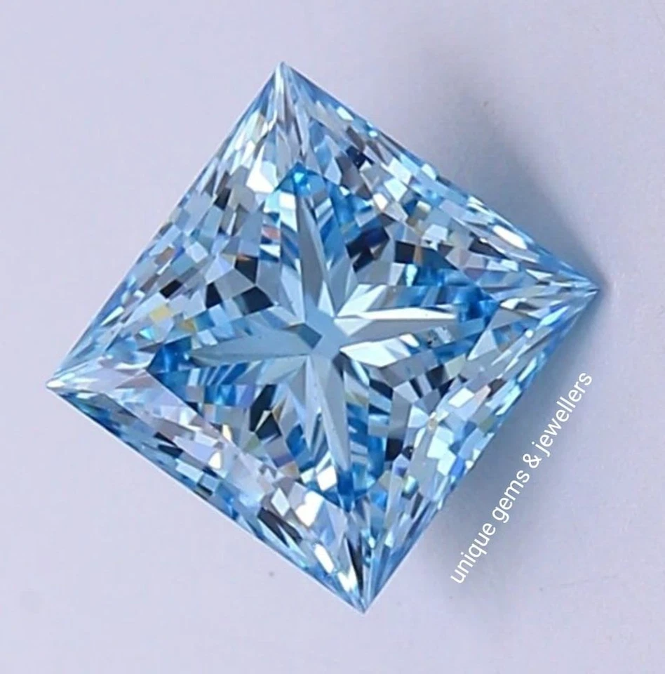 2 Ct Blue  color Diamond Loose Princess Cut VVS1 Grade Gemstone +1 gift for - Image 2 of 4