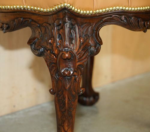 RESTORED BROWN LEATHER CLAW & BALL CHESTERFIELD PIANO OR DRESSING TABLE STOOL - Picture 8 of 16