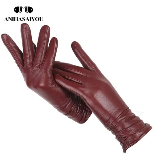Classic Pleated Leather Gloves Women Color Real Leather Women Sheepskin Gloves - Picture 25 of 27