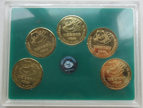 China Chengdu 1993 International Panda Festival Brass Medal 5 PCS with COA Box - Picture 3 of 9