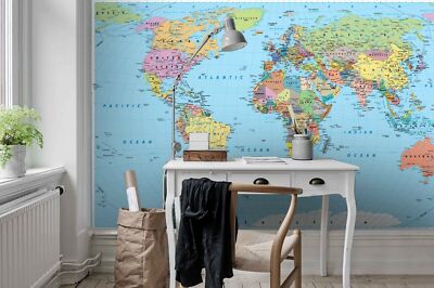 3D Blue World Map Self-adhesive Removeable Wallpaper Wall Mural 39