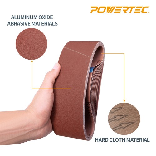 POWERTEC 3 x 21" Sanding Belt 80 Grit 10pcs Aluminum Oxide Sandpaper 110430 - Afbeelding 4 van 7