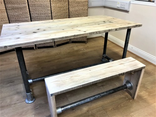 THE FISHPOND - Industrial Scaffold Board Bench with Steel Scaffold Tube Seating - Picture 2 of 8