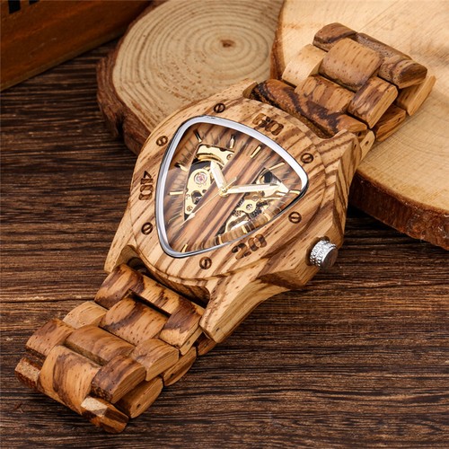 Men's Nature Wood Watch Auto Mechanical Movement Wooden Band Relogio Masculino - Picture 7 of 14
