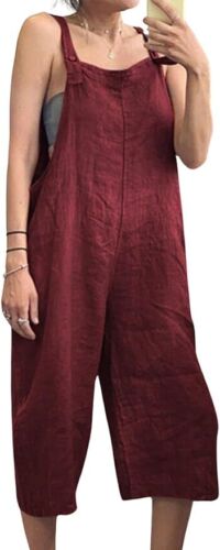 Women Capri Overalls Loose Bib Rompers Straps Sleeveless Jumpsuit - Picture 20 of 30