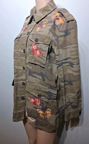 Johnny Was Workshop Green Camo Cotton Embroidered Military Jacket Size S - Picture 4 of 9