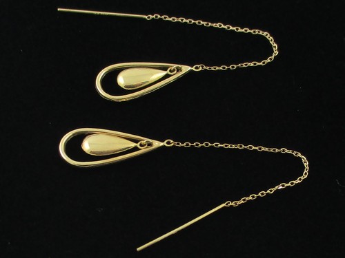 14K Yellow Gold Teardrop Dangle Threader Earrings - Picture 18 of 18