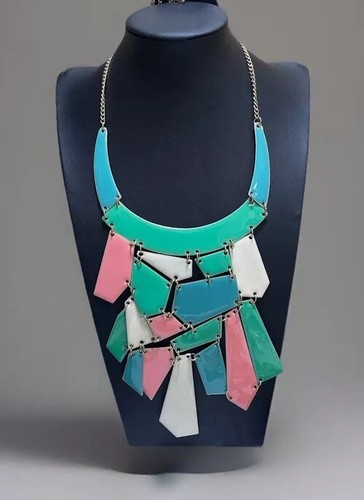 Großes buntes Halsband Latz Halskette & Ohrring Set Bijoux Stella Emaille Neu - Bild 1 von 3