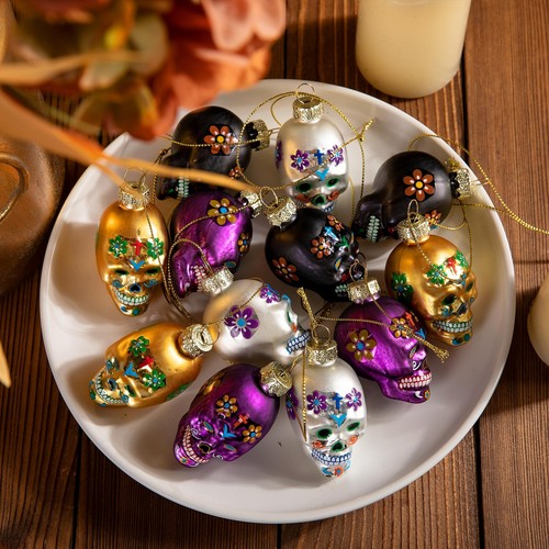 12 Pcs Day of the Dead Glass Ornaments Halloween Hanging Ornaments for Party - Picture 3 of 7