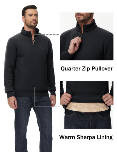 Herren 1/4 Zip Sweatshirt Sherpa gefüttert Fleecepullover schwerer Winterpullover - Bild 53 von 69