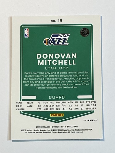 2021 Donruss Optic Donovan Mitchell #45 Blue Velocity - Picture 2 of 2