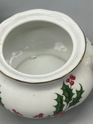 holly Christmas holiday dish & 2 candle holder set of 6 gold trim creamer READ - Picture 8 of 10
