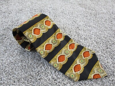 Vtg BOST NECKWEAR COMPANY 100% Silk Tie Made in USA Black Gold Orange Designer