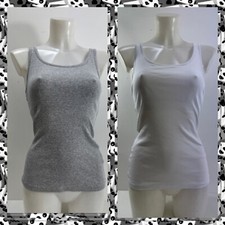 Ex M&S Cotton Rich 2 Pack Body Vest With Secret Support  Grey & White Size 10-22