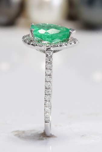 1.78 Ct Natural Colombian Emerald and Diamonds 14K Solid White Gold Women Ring - Picture 6 of 10