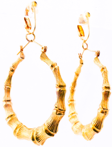 10K Gold Large 1.65" Bamboo Hoop Earrings w/14K Gold Detachable Clips 7 Grams - Picture 13 of 14