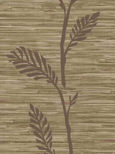 Faux Plum and Beige Grasscloth with Plum Leaf / Vine Overlay Wallpaper 40549451 - Picture 1 of 3