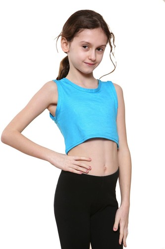 Girls Vest Crop Top Tank Shirt Tee Dance Childrens T-Shirt Plain Sports - Picture 21 of 57