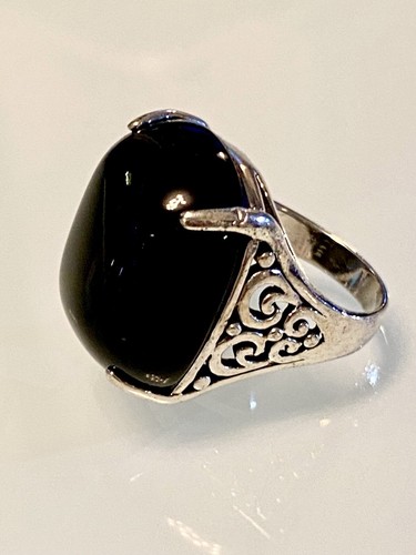 LARGE RECTANGLE 1”x7/8” /BLACK ONYX CABOCHAN~925SS RING~SZ 7.5~14.7 GRS.~EUC! - Picture 5 of 11