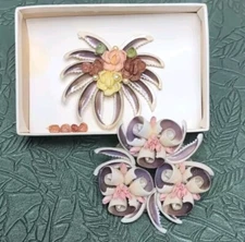 Lot Of 2 Vintage Handmade Genuine SeaShell Brooch Pin Shells Florida Creations 