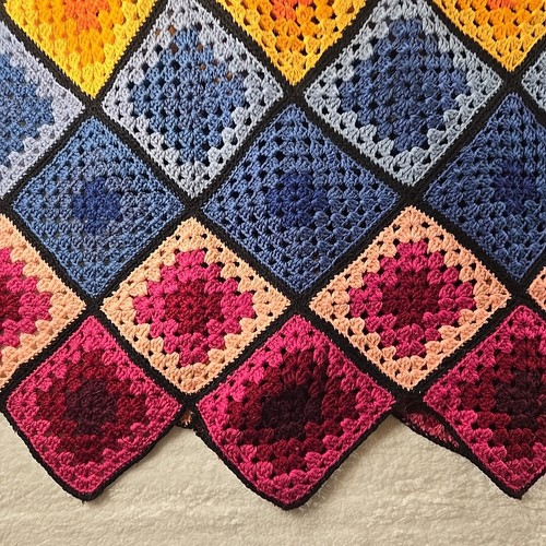Vintage Handmade Crochet Afghan Throw Blanket Rainbow Bright Granny Square 90x55 - Picture 4 of 7