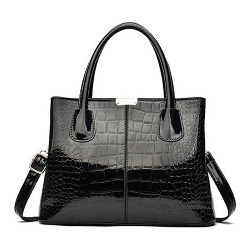 Womens Handbag Fashion Bag Ladies Cross Body Patent Leather Medium Tote BLACK - Picture 17 of 20