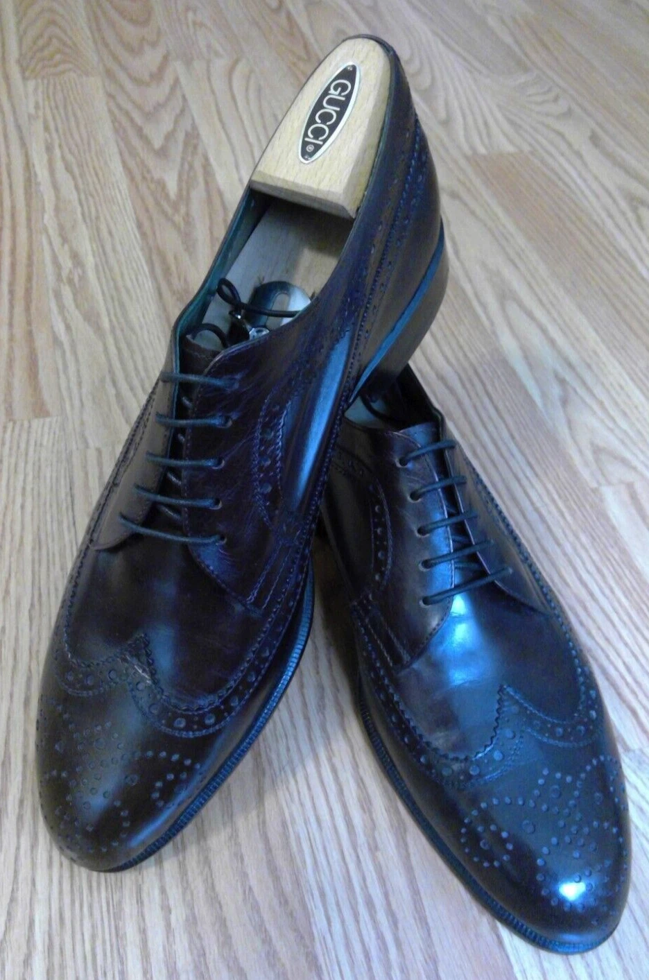 CHAUSSURES DERBY HOMME VINTAGE GUCCI GG MONOGRAMME CUIR MARRON À LACETS 10 US