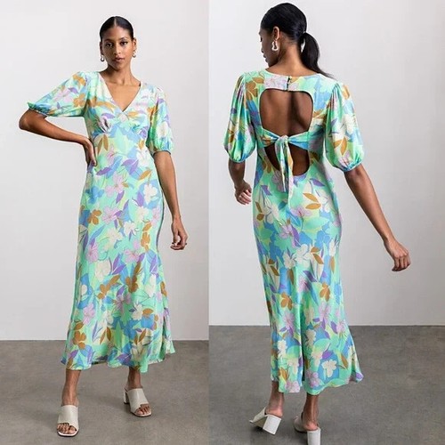 Sanctuary Green Multi Tie Back Floral Maxi Dress Puff Sleeve Size Size 20W $159 - Picture 1 of 2
