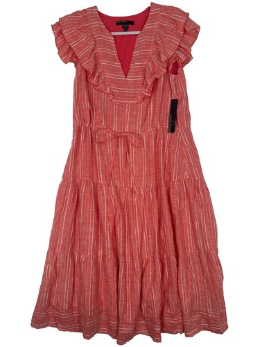 Maggy London Women's V-Neck Tiered Skirt Dress with Tie and Ruffle Details SZ 10 - Picture 3 of 18