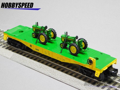 LIONEL JOHN DEERE FLAT CAR w/2 TRACTORS O GAUGE railroad freight 2423070-F NEW - Picture 7 of 8