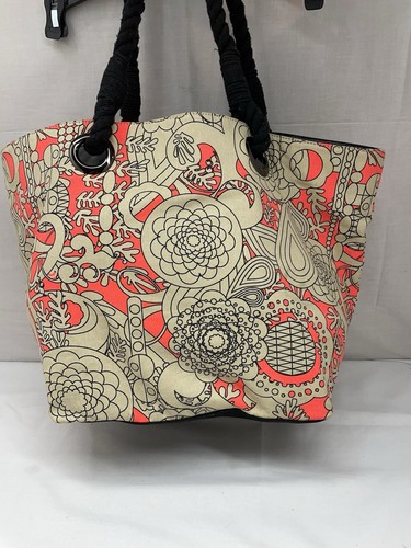 Amika Signature Canvas rope Tote bag tan black orange purse - Picture 2 of 7