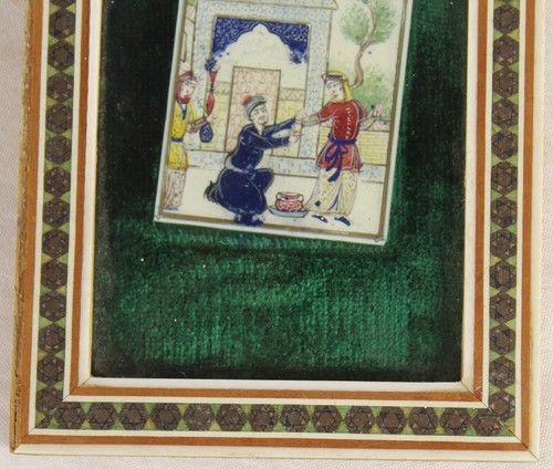 Miniatura FAKHRE EMAMI Pinturas Árabes del Medio Oriente Par Hombres Caballo - Imagen 6 de 17