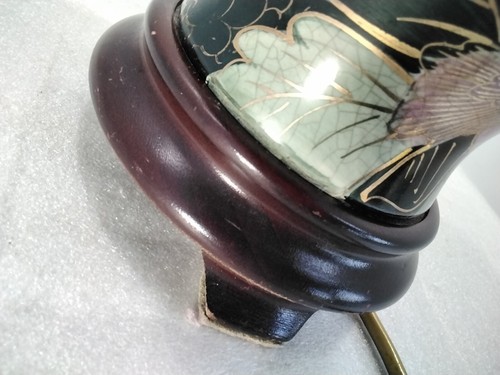 Green Ceramic Lamp Lounge Study Bedside Table Light Birds Flowers See Descript - Picture 16 of 21