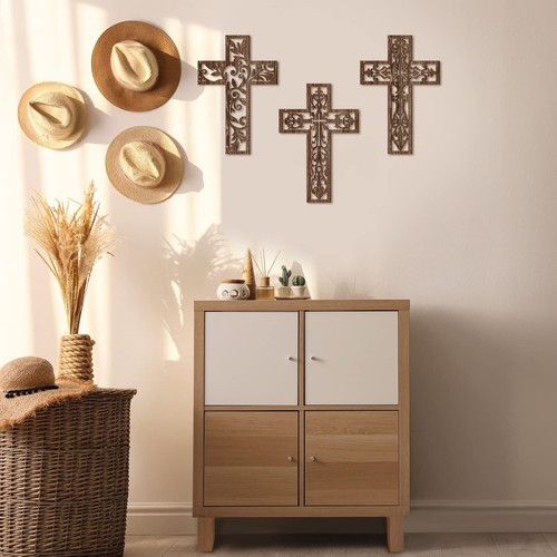 3 Pcs Wooden Wall Hanging Cross Handmade Antique Cross Hanging Decor Religious - Picture 6 of 7