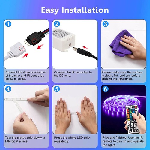 RGB LED Strip Lights IP65 Waterproof 5050 1-30M 12V 44Key IR Remote Controller - Picture 9 of 12