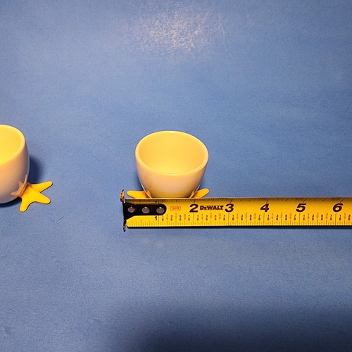 Chick Egg Cups with feet, White Egg Yellow Chicken Feet Porcelain Set of 2 - Picture 6 of 8