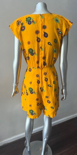 Vintage 90s Yellow Floral Print Jumper Romper Jumpsuit Shorts M - Picture 4 of 5