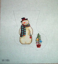 Snowman & Tree Mini Stocking Xmas Ornament Hand Painted Needlepoint Canvas WKK