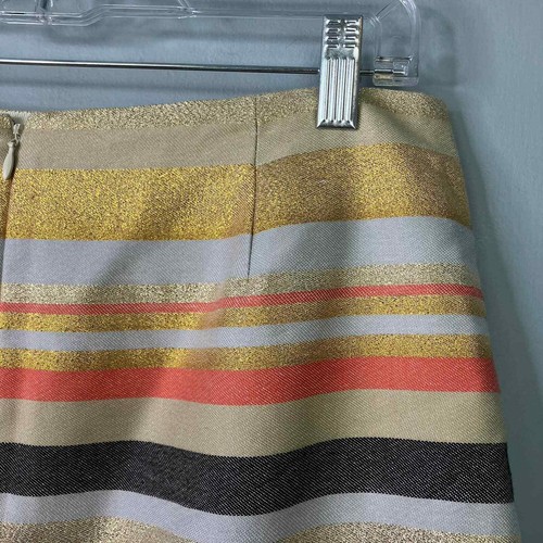 J. Minifalda Crew Factory a rayas metálicas oro coral negro cinta a rayas talla 6 - Imagen 15 de 16