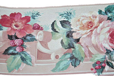 Wallpaper Border Red Pink Rose Flowers  Berries on Scroll Shelf Floral  W1245
