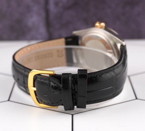 Rolex Datejust 36mm Yellow Gold Fluted Black Diamond Dial Leather Band Watch - Picture 6 of 12